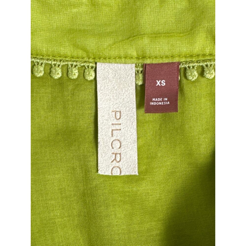 Anthropologie Pilcro Bella Embroidered Semi Sheer Button Down Blouse Green Sz XS - Picture 6 of 14